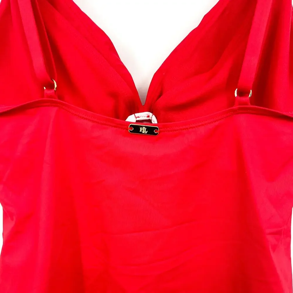 LAUREN RALPH LAUREN Womens Tankini Top Size 6 Red Toggle-Trim NWOT - Picture 8 of 12